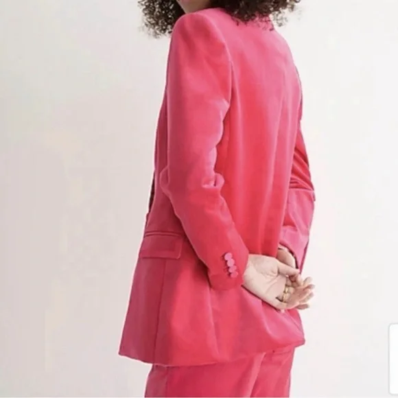 J. Crew Suit Dragonfruit Pink Velvet Featuring the Willa Blazer & Kate Trousers - Picture 3 of 16